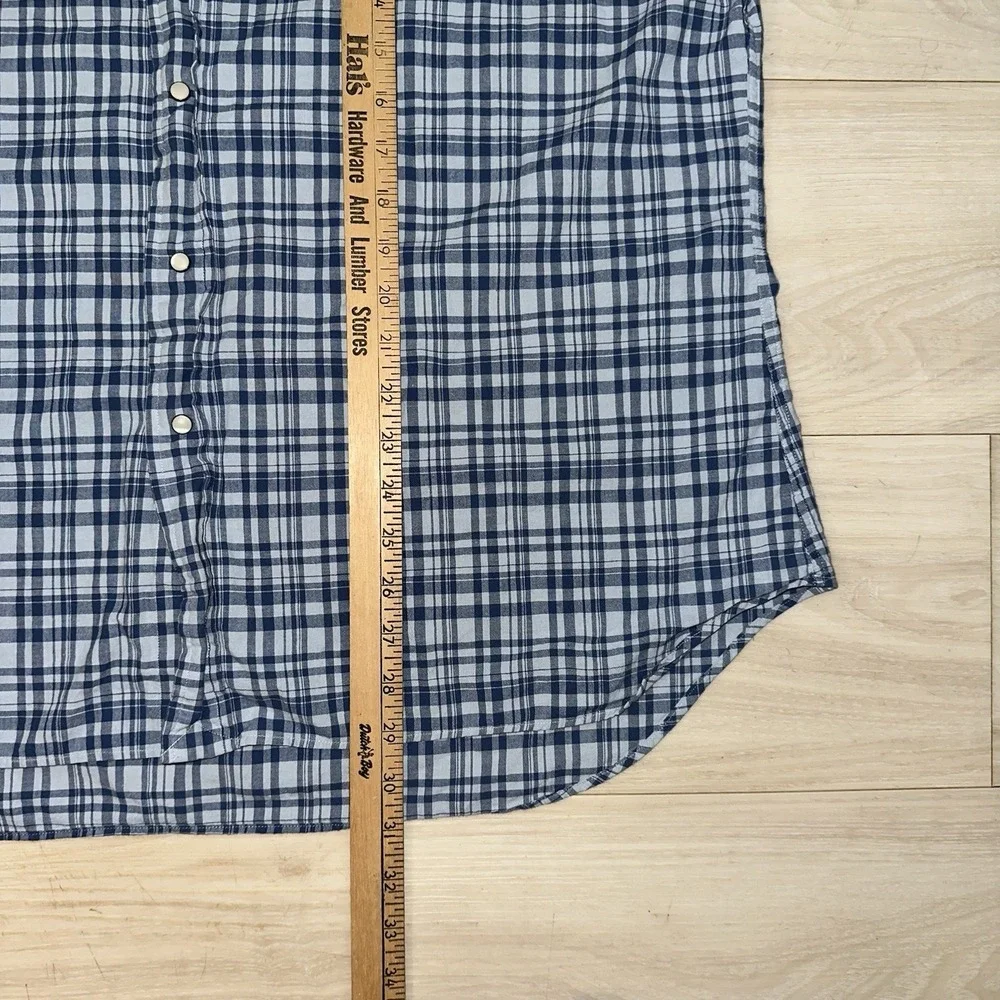 Polo Ralph Lauren Western Pearl Snap Shirt Mens XL Blue Plaid Linen Cotton Blend